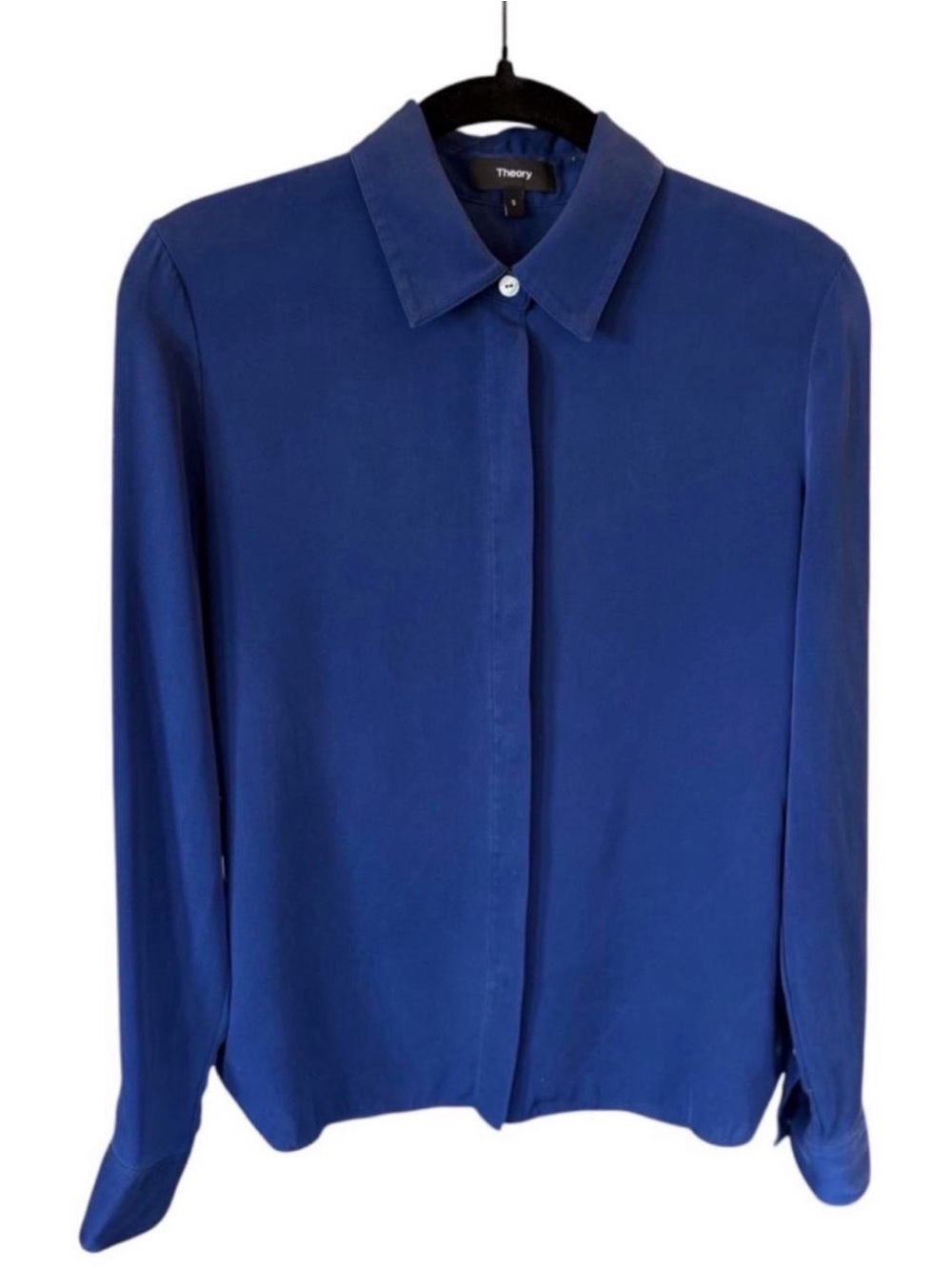Theory Blue Silk Button-Down Blouse
